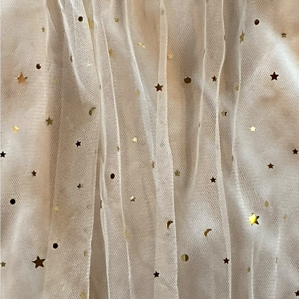 Stunning Whimsical Cream Gold Star Sheer Lined Long Sleeves Dress New Condition! - Picture 5 of 14